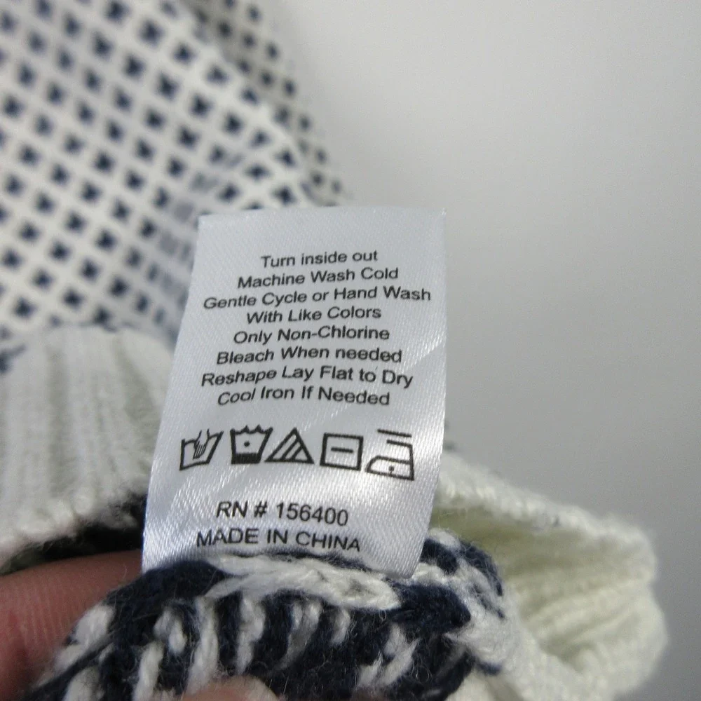 Long Wharf Supply Co Mens XL 1/4 Zip Sweater Fair Isle White Navy Nautical - Picture 7 of 15